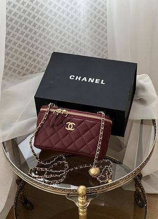 Сумка женская клатч chanel classic lambskin pearl crush vanity bag premium бордовый классический шанель