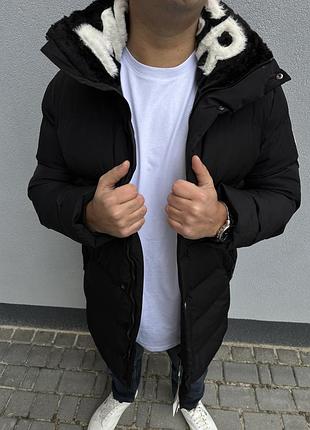 Чоловіча зимова куртка moncler з плюшевим коміром (до -20°c) | чорний зимовий пуховик