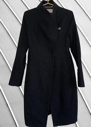 Женское черное шерстяное пальто zara s m 36 38 42 44 зара асимметричное приталенное пальто с воротником стойкой шерстяное пальто zara s 44