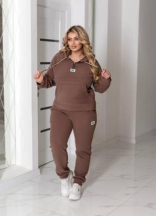 Жіночий флісовий спортивний костюм з худі з капюшоном з кишенями з штанами джоггерами