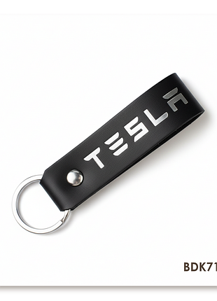 Брелок-петля для авто tesla (чёрный, серебряное тиснение)