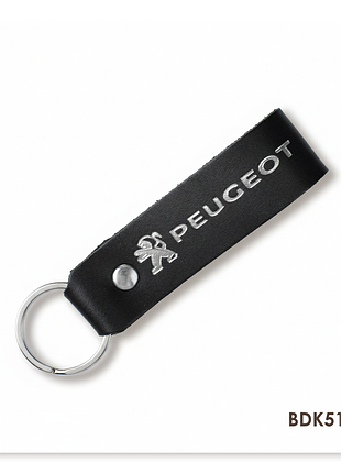 Брелок-петля для авто peugeot (чёрный, серебряное тиснение)