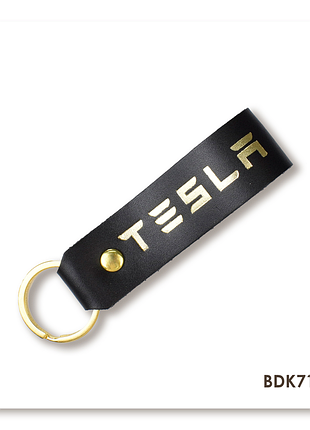 Брелок-петля для авто tesla (чорний, золоте тиснення)