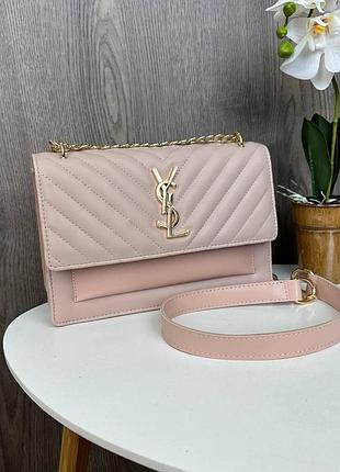 Якісна жіноча міні сумочка на ланцюжку ysl, стильна сумка для дівчат пудровий