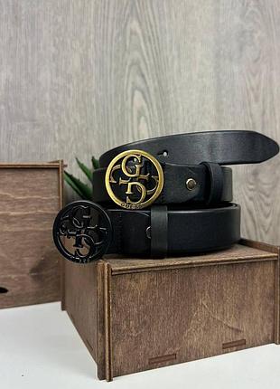 Женский кожаный ремень пояс натуральная кожа стиль guess черный