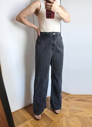 New look (англия)  р.uk 14 - l-xl. фирменные джинсы трубы, широкие, высокая посадка графит