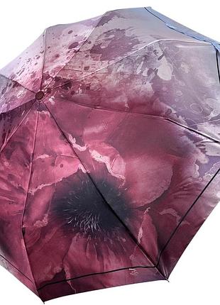 Женский зонт полуавтомат на 9 спиц с принтом цветка от frei regen, ручка бордовая, fr 09075-5