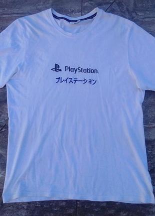 Модная белая мужская футболка "playstation" с коротким рукавом