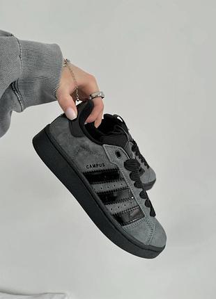 Серые замшевые кроссовки adidas campus dark grey black x адидас кампус 41