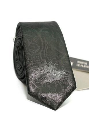 Краватка вузька чорна з сірим візерунком gin-2292