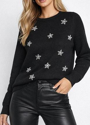 🎁1+1=3 базовый черный свитер со стразами в зрачках dorothy perkins, размер 46 - 48