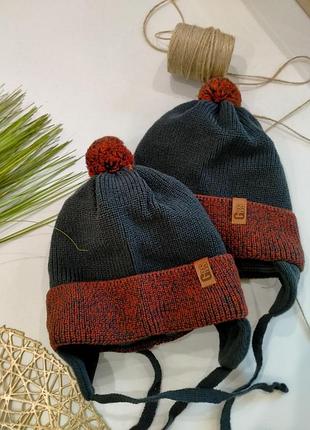 В'язана шапка для хлопчиків, шапка для мальчиков на хлопковой подкладке, детская шапка, размер 48-50 (#6992)