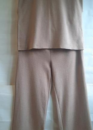 Трендовий костюм zara l (50% бавовна) | щільний, м'який та теплий | топ з плечиками + широкі палаццо | колір camel / latte