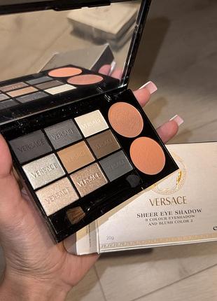 Versace лімітована палетка тіней 9 відтінків+2 румʼяни версаче розкішні відтінки