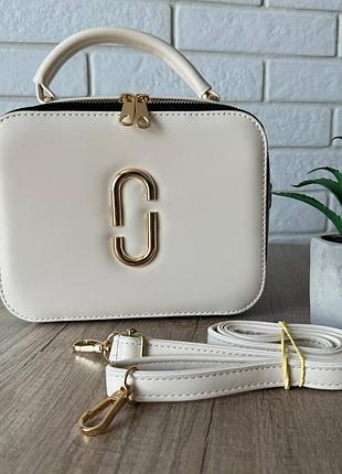 Стильна сумка жіноча міні через плече marc jacobs, каркасна сумка чорна біла молочний