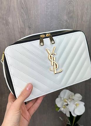 Стильная женская мини сумочка стиль yves saint laurent каркасная, сумка для девушек стеганная белый с золотом
