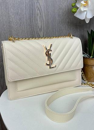 Качественная женская мини сумочка на цепочке ysl, стильная сумка для девушек молочный