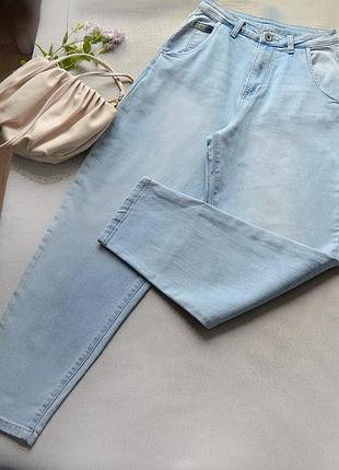 Блакитні широкі мом джинси denim,  дуже висока посадка, розмір l (чудово підійдуть на бедра 100-109 см) стан ідеальний, трохи тягнуться, довгі штанки
