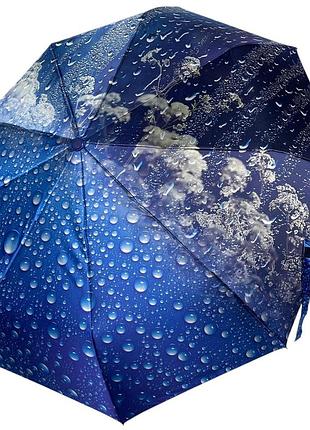 Женский зонт полуавтомат на 9 спиц сатиновый купол с принтом от frei regen, синяя ручка, 09041-3