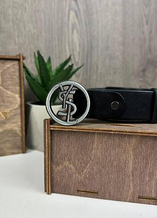 Кожаный женский ремень поясной ysl. пояс из натуральной кожи черный никель