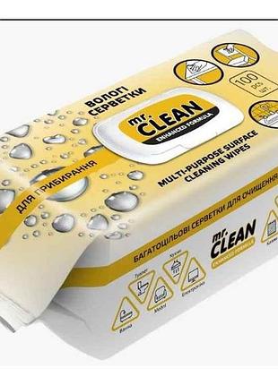 Серветки вологі для прибирання 100шт універсальні enhanced formula тм mr. clean