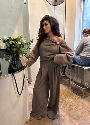 Сіро бежеві штани wide leg zara