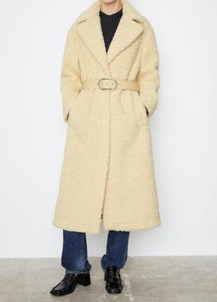 Zara эко шуба пальто мех плюшевое teddy coat faux shearling coat limited edition