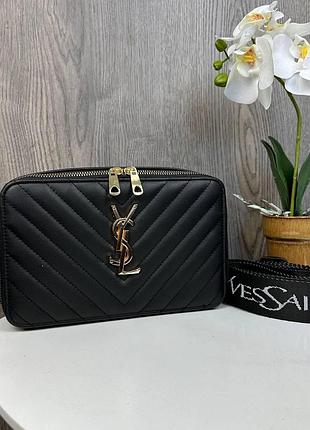 Стильная женская мини сумочка стиль yves saint laurent каркасная, сумка для девушек стеганная черный с золотом