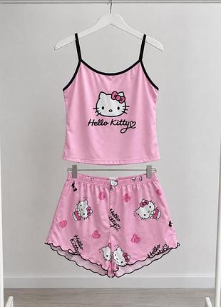 Жіноча піжама майка і шорти нова hello kitty s-m