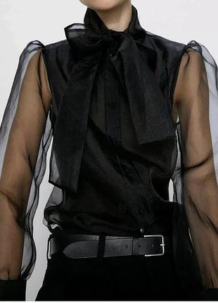 Блуза zara з органзи, вишукана блуза zara, нарядна блуза, блуза з бантом