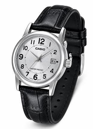 Женские часы casio ltp-v002l-7b с кожаным ремешком и индикацией даты