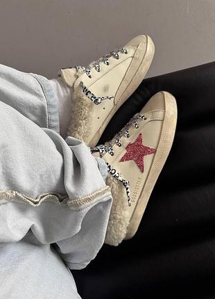 Кроссовки golden goose superstar pink sparkle / leo fur