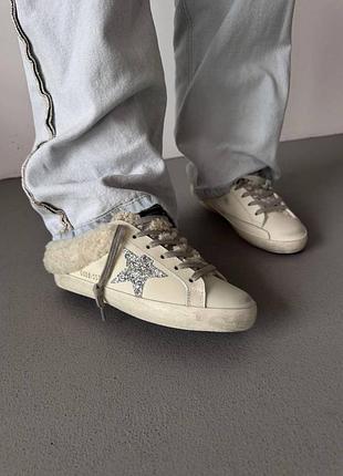Кроссовки golden goose superstar white / silver sparkle fur