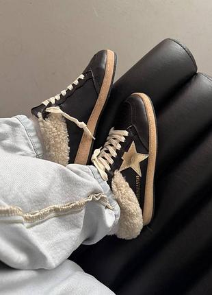 Кроссовки golden goose ballstar black leather fur