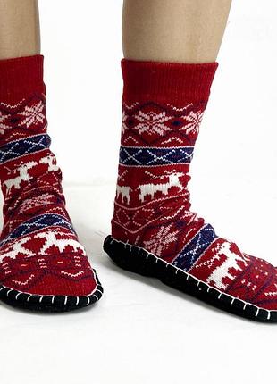 Женские шерстяные вязаные носки с антискользящей подошвой и рисунком 39-42