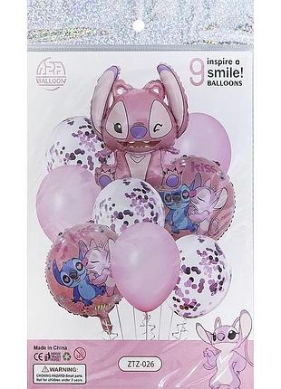Набор воздушных шаров фотозона ангел розовый ститч angel stitch 9 шт в упаковке ztz-026