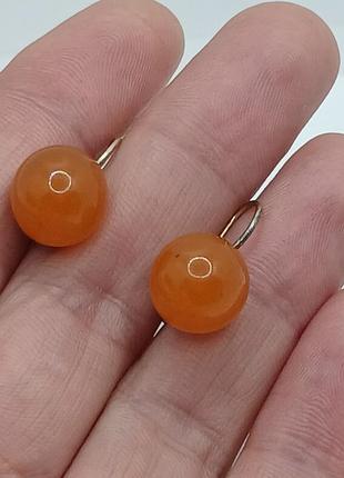 Серьги янтарь серебро позолота 875проба 6