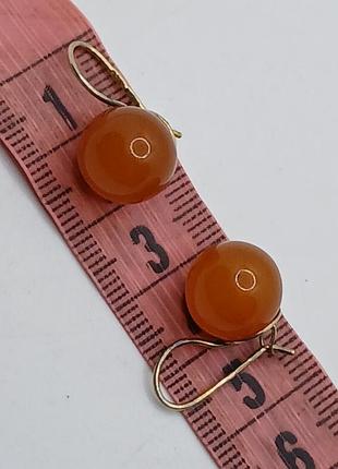 Серьги янтарь серебро позолота 875проба 5