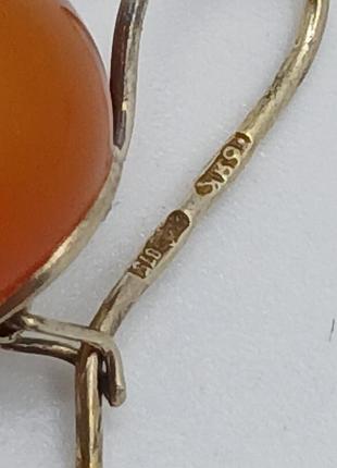 Серьги янтарь серебро позолота 875проба 2