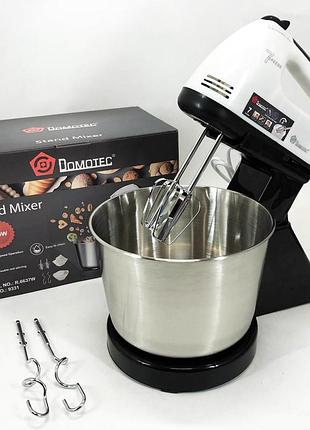 Миксер стационарный с металлической чашей domotec r6637w кухонный электрический на 250 вт 7 скоростей