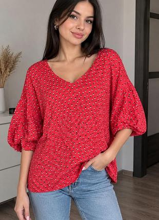 Легкая красная блузка zara woman в геометрический принт (размер s)