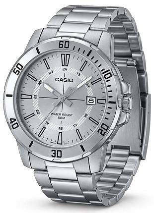 Мужские часы casio mtp-vd01d-7c со стальным браслетом и серебристым циферблатом