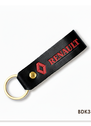 Брелок-петля для авто renault (чёрный, красное тиснение)