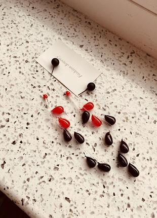 Серьги длинные капли красно-черные 6