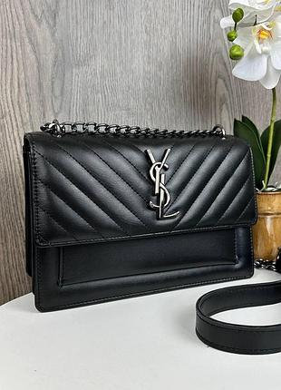 Якісна жіноча міні сумочка на ланцюжку ysl, стильна сумка для дівчат чорний із нікелем