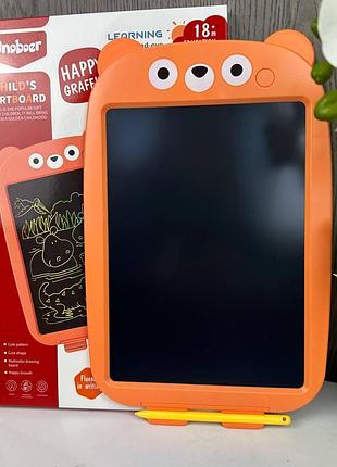 Детский планшет доска для рисования lcd медведь, планшетка для художества мишка детская 12 дюймов оранжевый 2