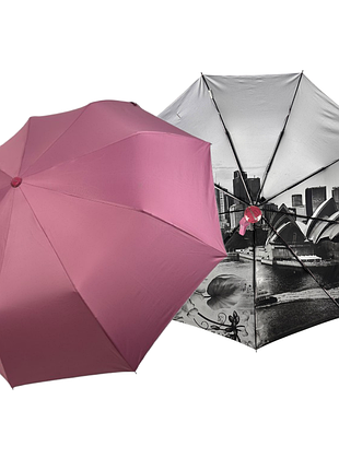Жіноча напівавтоматична парасоля на 9 спиць від toprain з малюнками міст всередині, рожевий, 0581-5