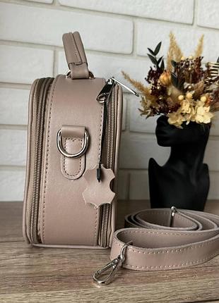 Жіноча шкіряна сумка стиль zara, каркасна сумка зара чорна натуральна шкіра бежевий