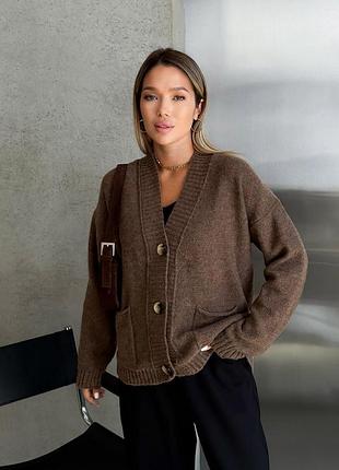 Кардиган вязаный женский casual wool коричневый art knit