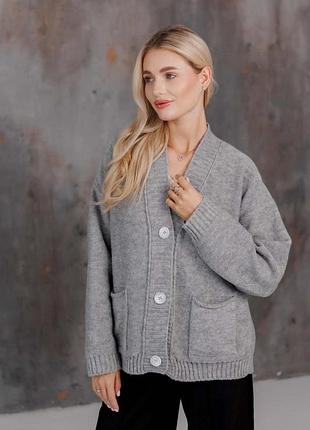 Кардиган вязаный женский casual wool серый art knit